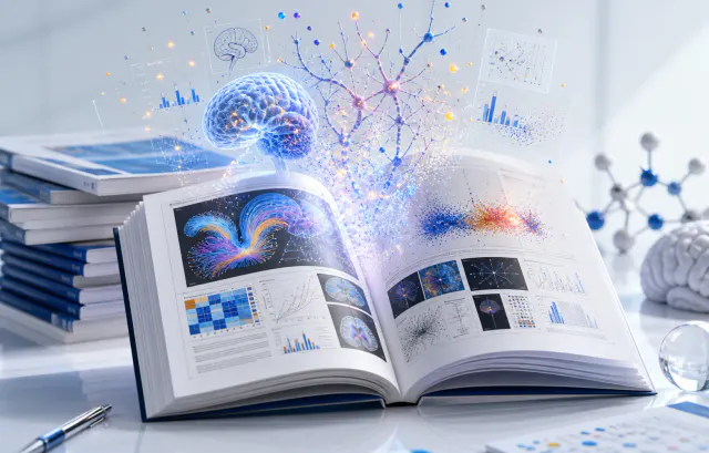 Open neuroscience publication with research charts and data