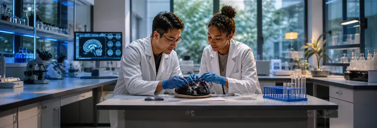 Young researchers working together on a neuroscience prototype