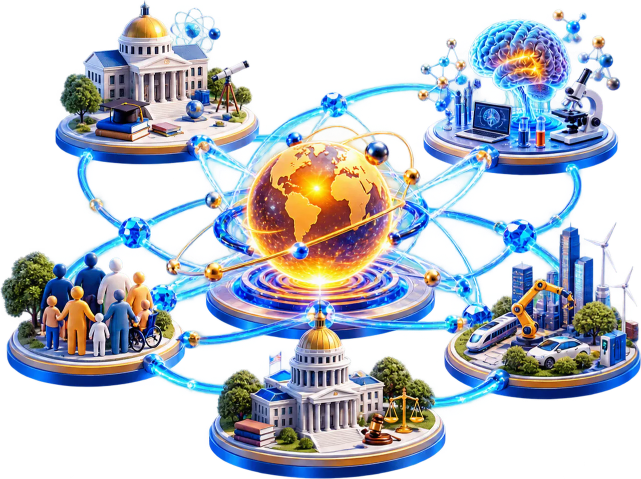 Universities, research, communities, responsible technology and governance connected around a shared human purpose